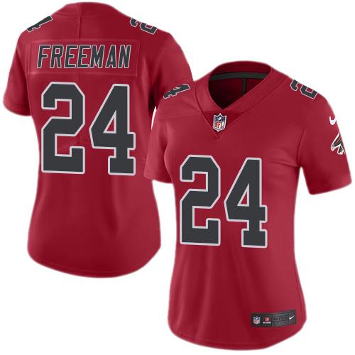 Nike Falcons #24 Devonta Freeman Red Women's Stitched NFL Limited Rush Jersey - Click Image to Close